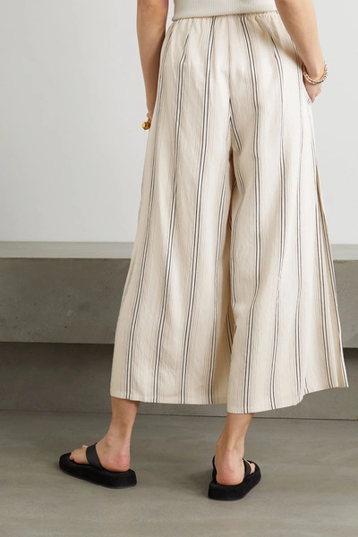 Shop Vince Cropped Striped Twill Wide-leg Pants In Ivory