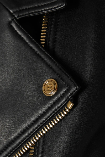 Balmain Button-embellished Leather Biker Jacket In Black | ModeSens