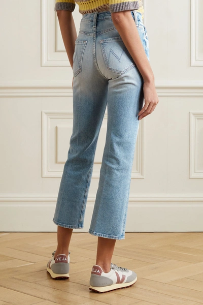 Shop Mother The Tripper Cropped High-rise Flared Jeans In Light Denim