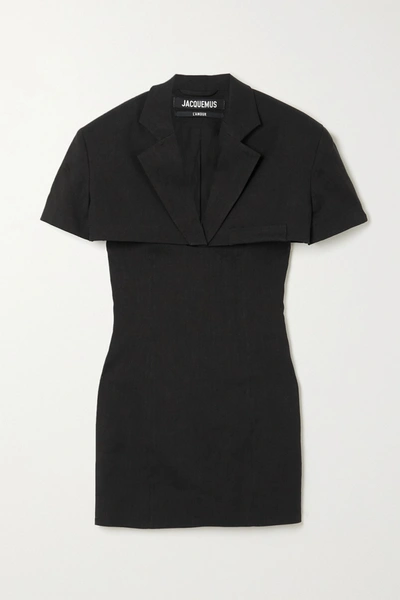 Shop Jacquemus Gardian Layered Cutout Hemp-blend Mini Dress In Black
