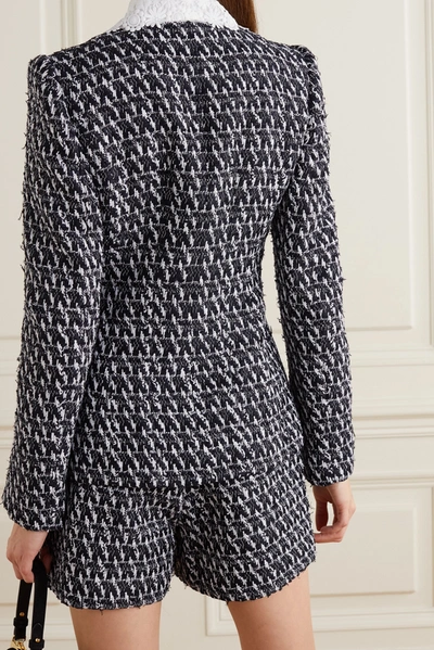 Shop Andrew Gn Guipure Lace-trimmed Embellished Bouclé-tweed Jacket In Black