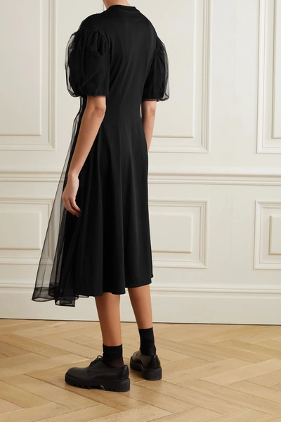 Shop Simone Rocha Layered Tulle And Supima Cotton-jersey Midi Dress In Black