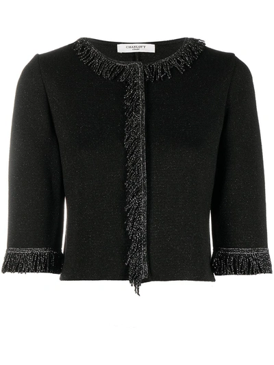 Shop Charlott Fringe-embellished Cropped Cardigan In Black