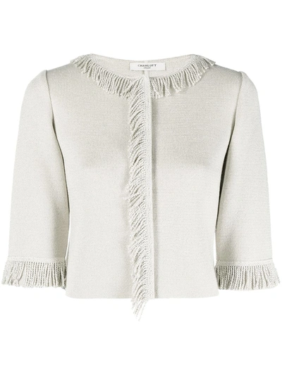 Shop Charlott Fringe-embellished Cropped Cardigan In Neutrals