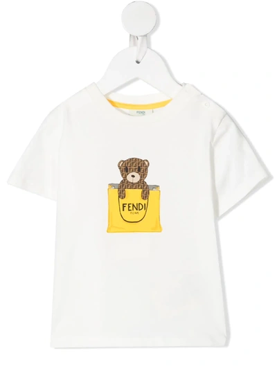 Shop Fendi Ff-logo Bear Print T-shirt In White