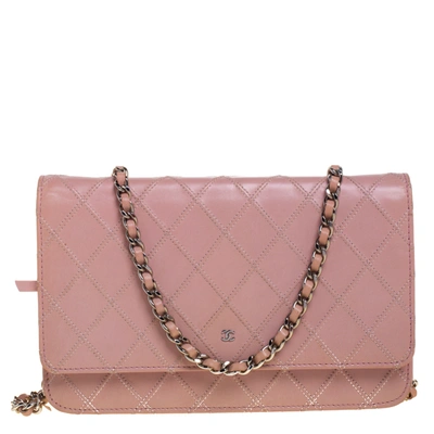 Pre-owned Chanel Pink Quilted Leather Woc Clutch Bag