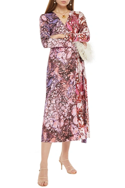 Shop Diane Von Furstenberg Tilly Marbled Silk-satin Midi Wrap Dress In Blush