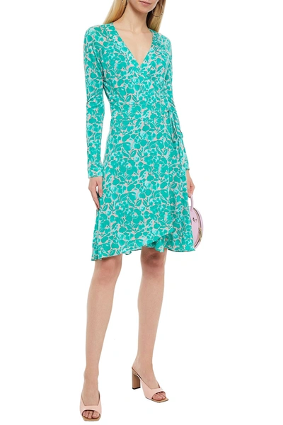 Shop Diane Von Furstenberg Karina Printed Jersey Wrap Dress In Jade