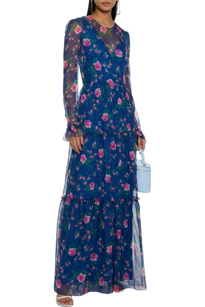 Shop Philosophy Di Lorenzo Serafini Tiered Floral-print Chiffon Maxi Dress In Indigo