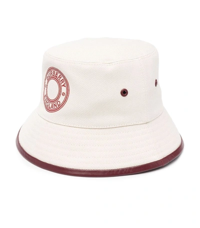 Shop Burberry Leather Trim Bucket Hat In White