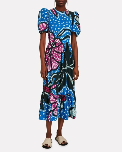 Shop Rhode Nisha Printed Poplin Midi Dress In Blue/purple