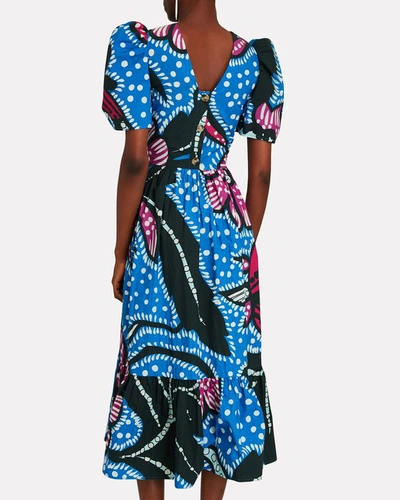 Shop Rhode Nisha Printed Poplin Midi Dress In Blue/purple