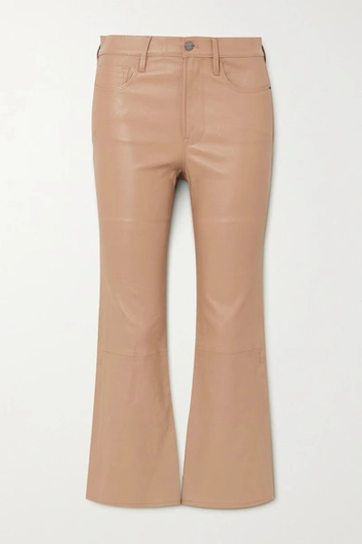 Shop Frame Le Crop Mini Boot Leather Pants In Beige