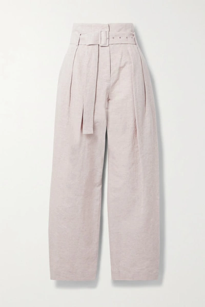 Shop Low Classic Belted Pleated Cotton And Linen-blend Wide-leg Pants In Lilac