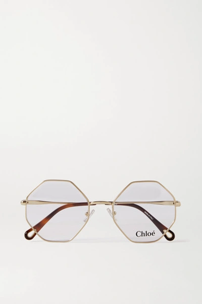 Shop Chloé Octagon-frame Gold-tone Optical Glasses
