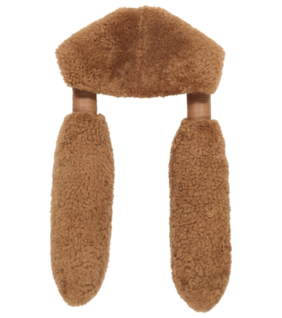 Shop Bottega Veneta Leather-trimmed Shearling Scarf In Brown