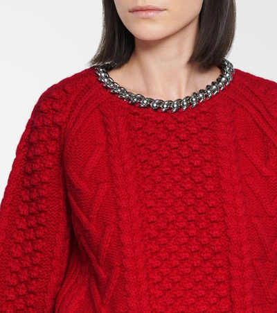 Shop Bottega Veneta Embellished Cable-knit Wool Sweater In Red
