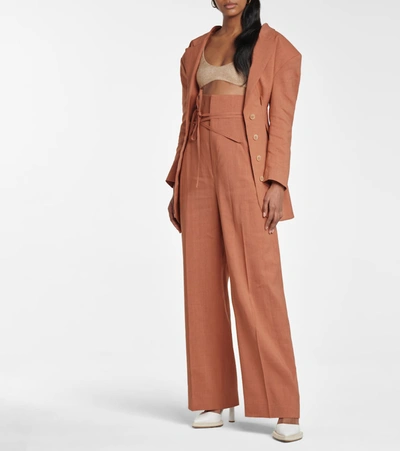 Shop Jacquemus Le Pantalon Sauge Wide-leg Pants In Brown