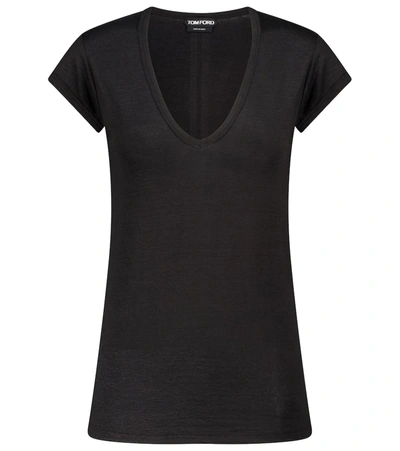 Shop Tom Ford Stretch-linen T-shirt In Black