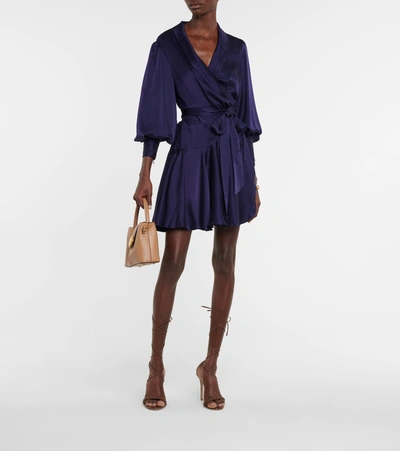 Shop Zimmermann Wrap Silk Minidress In Blue