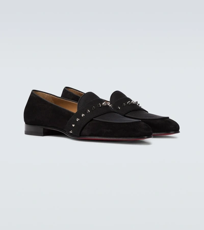 Shop Christian Louboutin Nit Night Suede And Twill Loafers In Black
