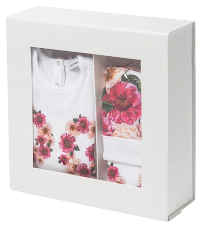 Shop Dolce & Gabbana Baby Floral Cotton Onesie, Hat And Bib Set In White