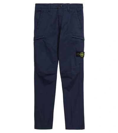 Shop Stone Island Junior Stretch-cotton Cargo Pants In Blue