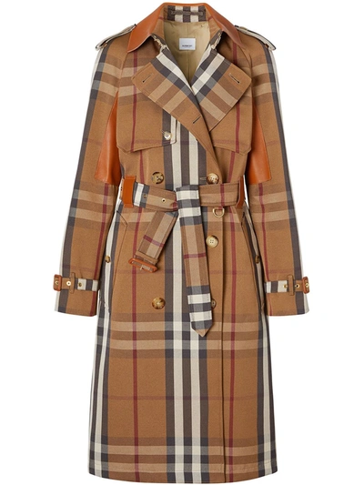 Shop Burberry Belted Check Trench Coat In Brown