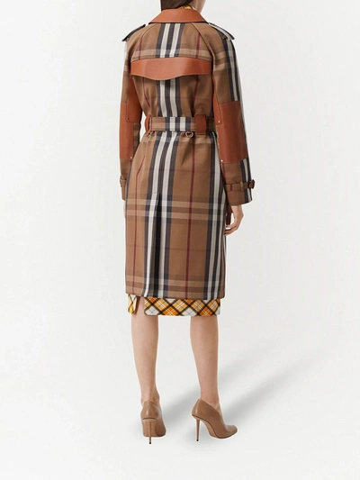 Shop Burberry Belted Check Trench Coat In Brown