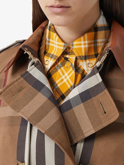 Shop Burberry Belted Check Trench Coat In Brown