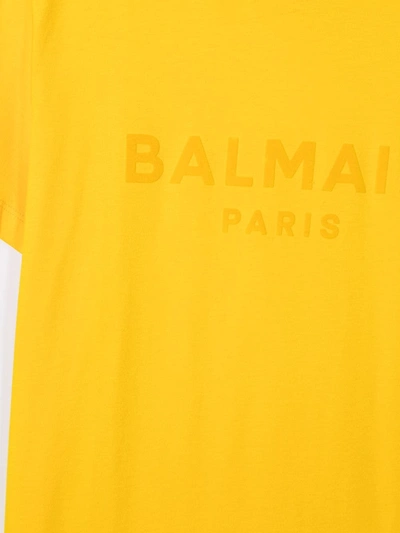 Shop Balmain Teen Logo Print T-shirt In Yellow