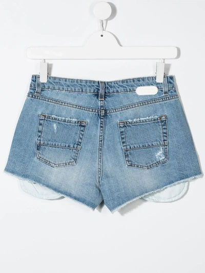 Shop Gcds Teen Denim Mini Shorts In Blue