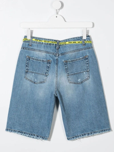 Shop Gcds Teen Logo-print Denim Shorts In Blue