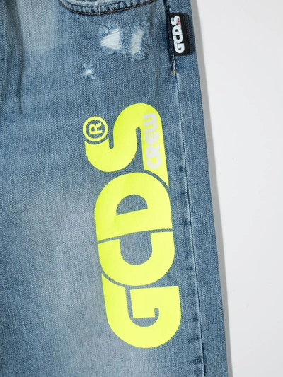 Shop Gcds Teen Logo-print Denim Shorts In Blue