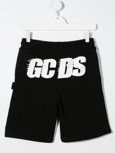 Gcds Logo Print Cotton Track Shorts In Black