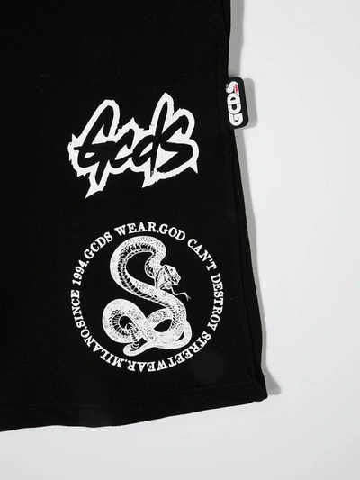 Gcds Logo Print Cotton Track Shorts In Black