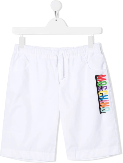 Shop Moschino Teen Logo Print Shorts In White