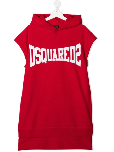 Shop Dsquared2 Teen Logo-print Sweatshirt Dress In Red