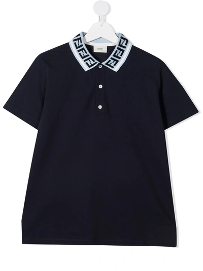 Shop Fendi Teen Zucca-print Collar Polo Shirt In Blue