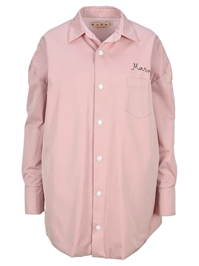 Shop Marni Embroidered Logo Overshirt In Azalea Pink