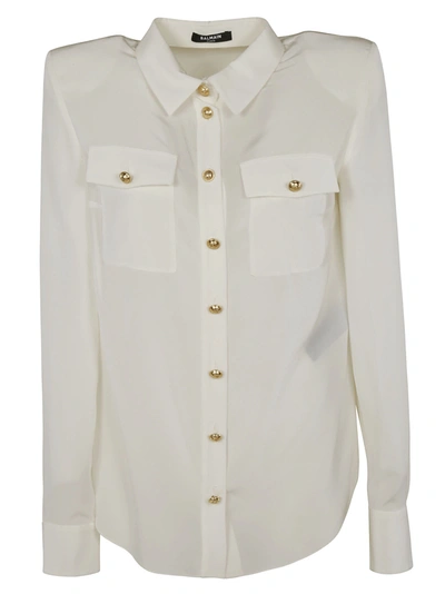 Shop Balmain High-shoulder Plain Shirt In White