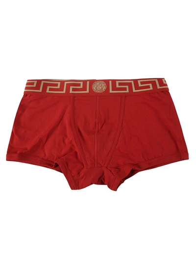 Shop Versace Fitted Logo Boxer Shorts In Red