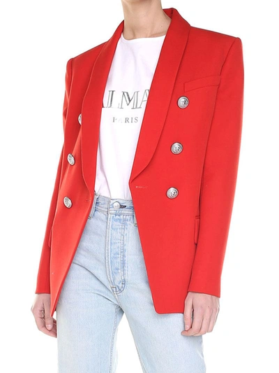 Shop Balmain Red Double-breasted Jacket