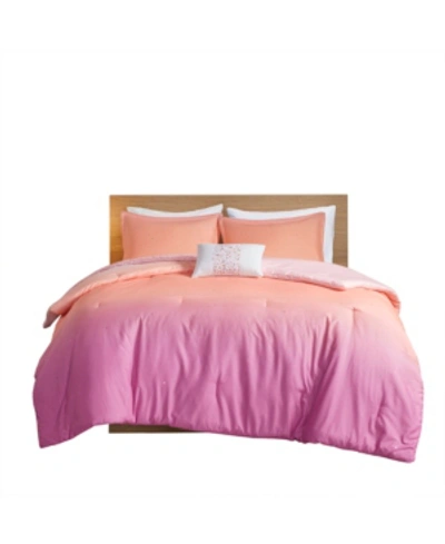 Shop Mi Zone Glimmer Twin/twin Extra Large Metallic Glitter Printed Reversible Comforter, Set Of 3 Bedding In Pink