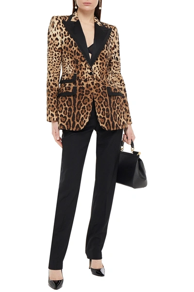 Shop Dolce & Gabbana Satin-trimmed Leopard-print Wool-blend Blazer In Animal Print