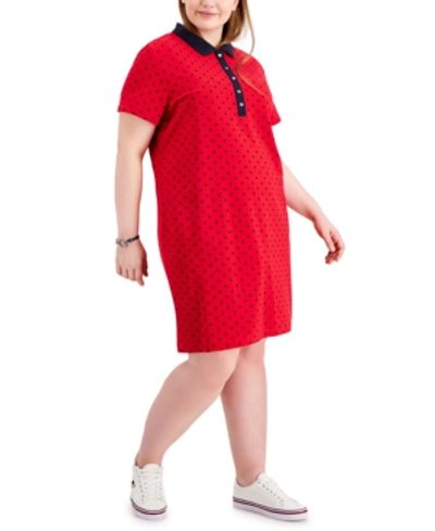Lot Spanje uitstulping Tommy Hilfiger Plus Size Dot Print Short-sleeve Polo Dress, Created For  Macy's In Dianah Dot- Scarlet/sky Captain | ModeSens