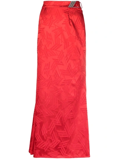 Shop Attico Jacquard Midi Pencil Skirt In Red
