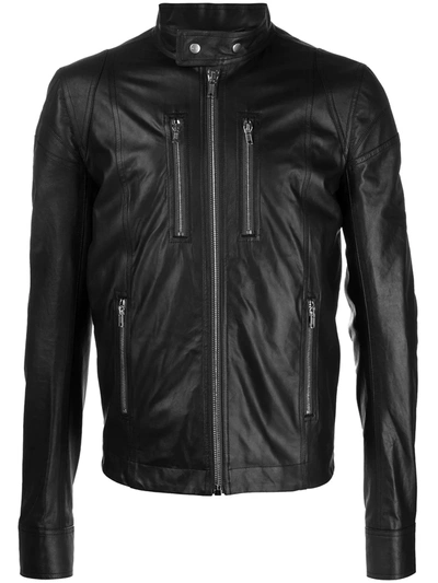 Shop Rick Owens Motor Racer Leather Jacket In Black