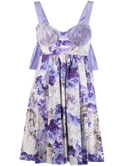 Shop Elisabetta Franchi Mini Dress With Peony Print In Purple
