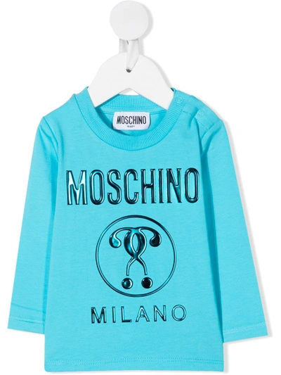 Shop Moschino Logo-print Long-sleeved T-shirt In 蓝色